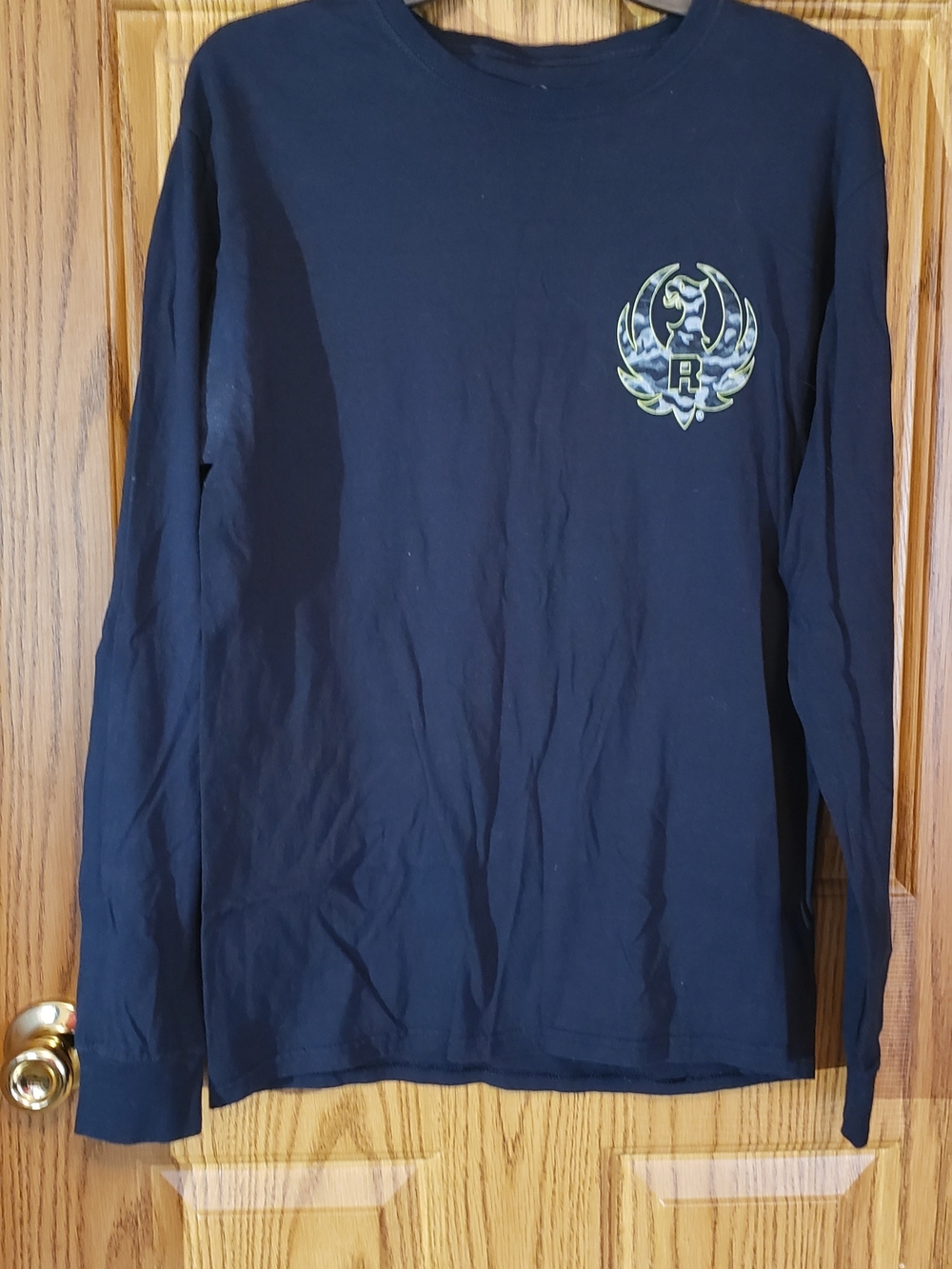 Men's Long-Sleeve Navy Tee. Ruger‎ Graphic. Small. Logo. Sportsman.
